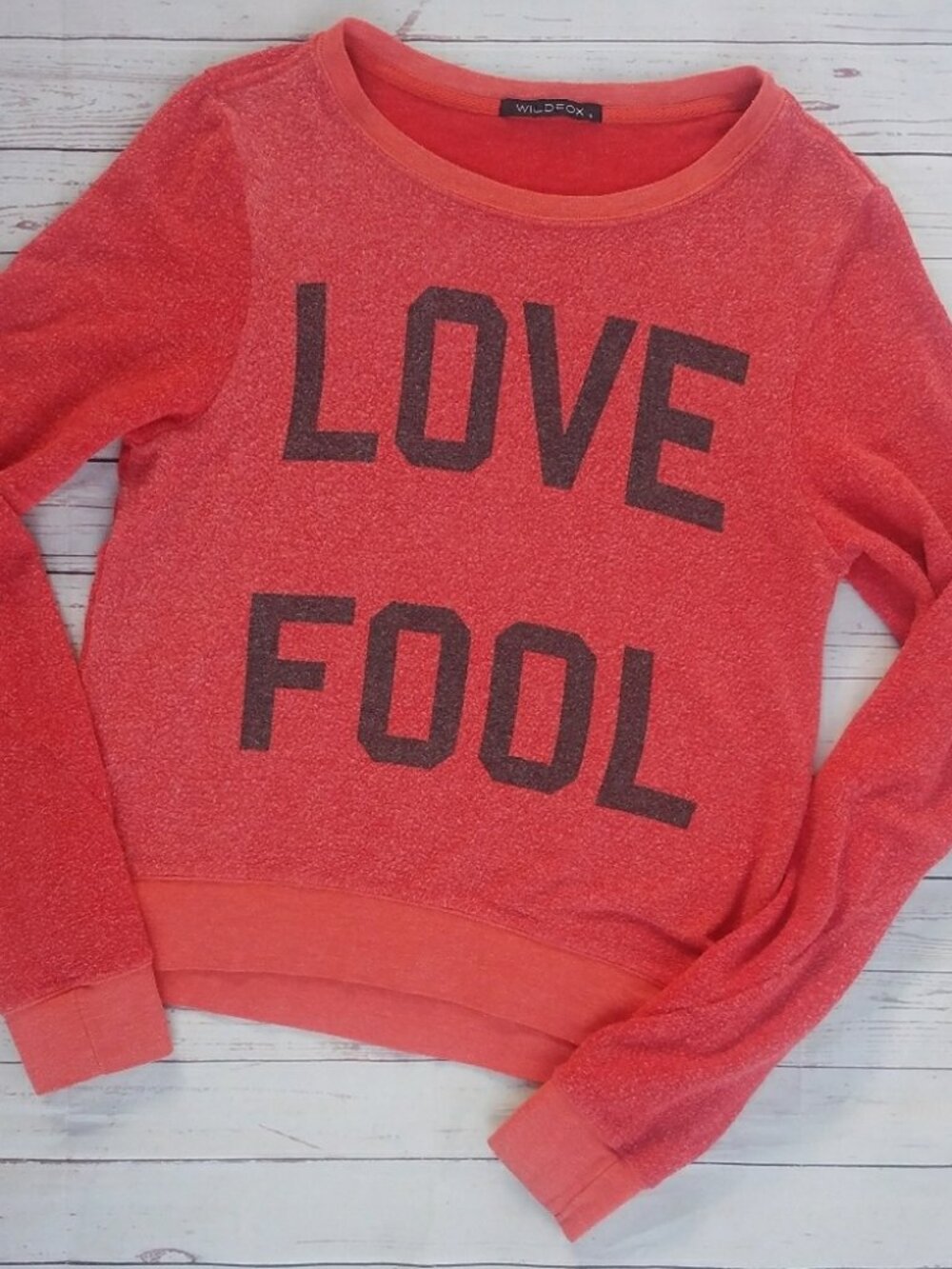 Wildfox Love Fool Quote Red Sweater Pullover BBJ M